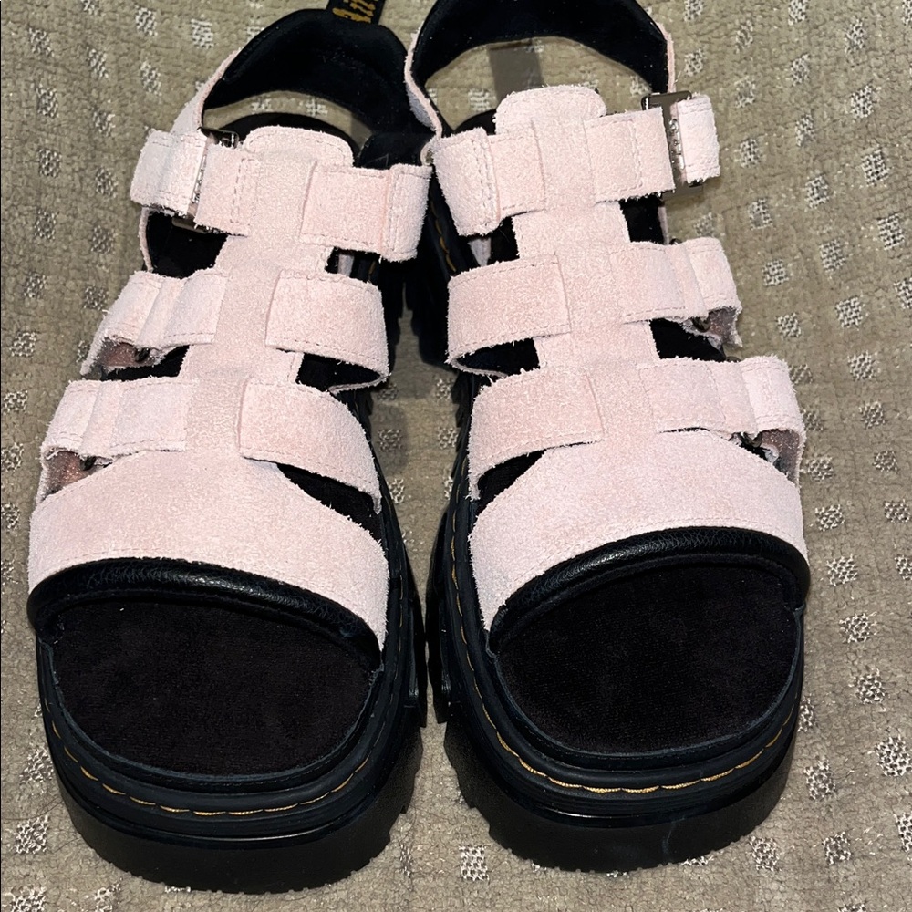 Dr. Martens Pink Suede and Black Sandals